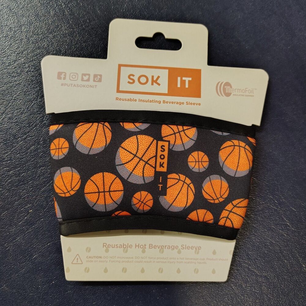 NEW Sok It HotSok Coffee & Tea Reusable Insulated Neoprene Cup Sleeve Basketball
